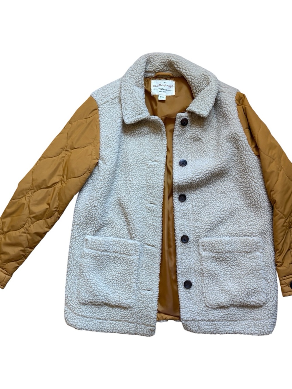Weatherproof Vintage Cream Sherpa Jacket with Mustard Lining